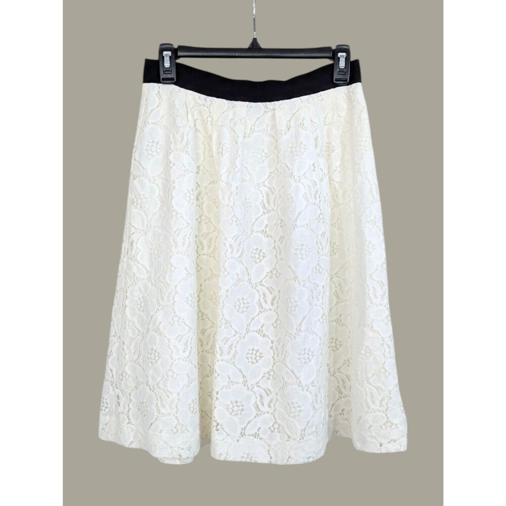LOFT White Lace Skirt With Black Band - Size 2 Womens